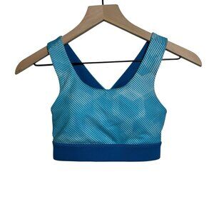 ASICS Women's Size XS PR Lyte Performance Padded Bra Blue Striped Cross Back